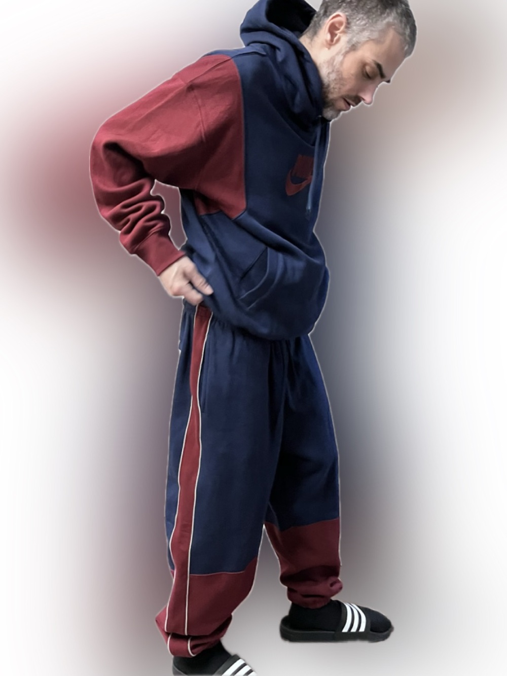 Nike Navy Maroon Two-Tone Hoodie and Joggers sweatsuit sweatpants hoodie set NWT